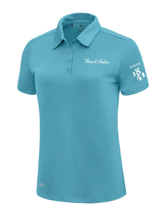 Adidas Sapphire Blue Womens Ultimate Solid Polo w/Morris & Dickson Logo, Since 1841 Logo