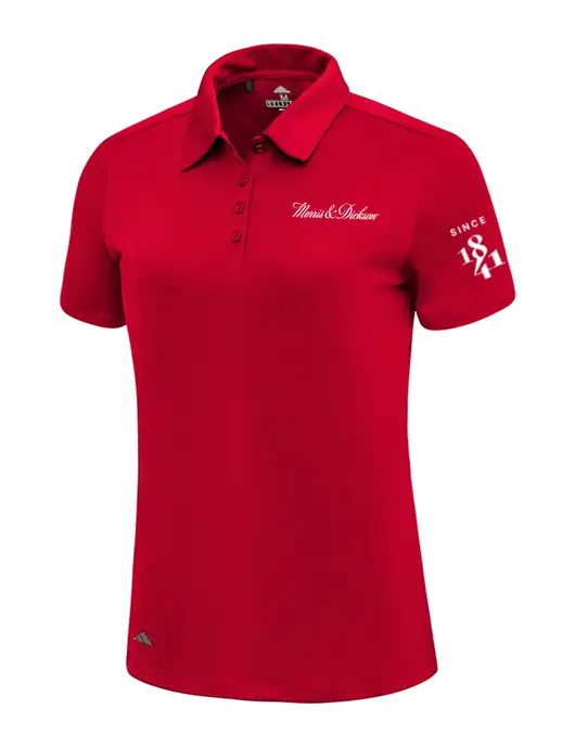 Adidas Red Womens Ultimate Solid Polo w/Morris & Dickson Logo, Since 1841 Logo