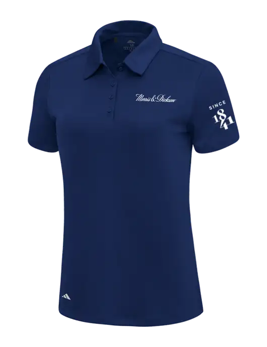 Adidas Navy Blue Womens Ultimate Solid Polo w/Morris & Dickson Logo, Since 1841 Logo