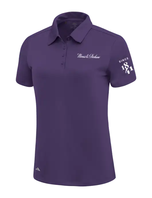Adidas Purple Womens Ultimate Solid Polo w/Morris & Dickson Logo, Since 1841 Logo