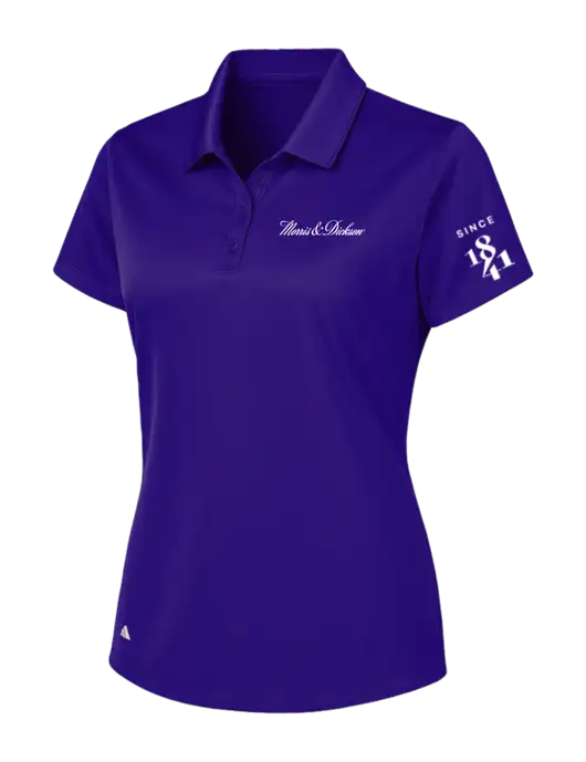 Adidas Purple Womens Basic Sport Polo w/Morris & Dickson Logo, Since 1841 Logo