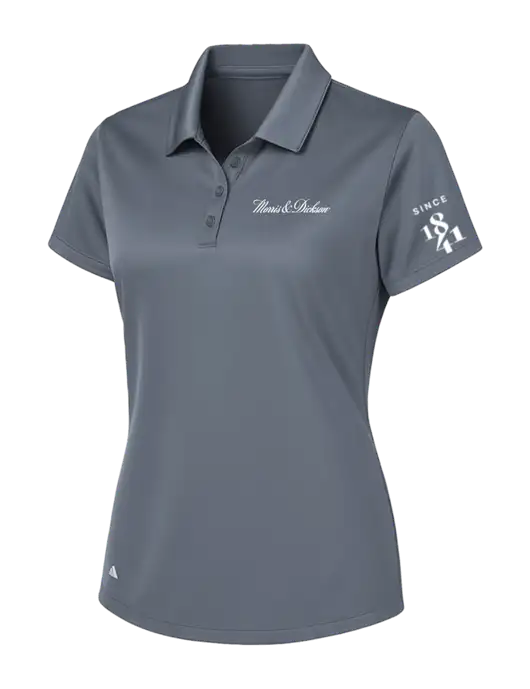 Adidas Medium Grey Womens Basic Sport Polo w/Morris & Dickson Logo, Since 1841 Logo