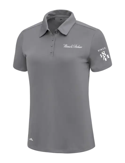 Adidas Medium Grey Womens Ultimate Solid Polo w/Morris & Dickson Logo, Since 1841 Logo