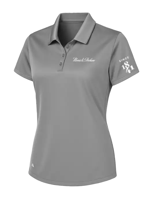 Adidas Light Grey Womens Basic Sport Polo w/Morris & Dickson Logo, Since 1841 Logo