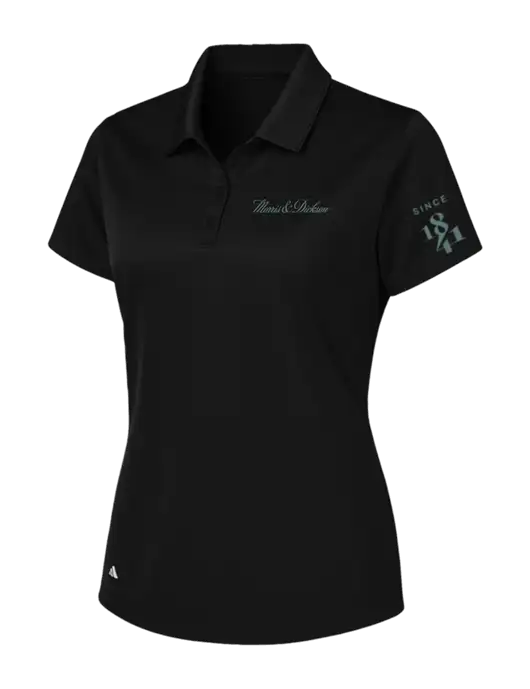 Adidas Black Womens Basic Sport Polo w/Morris & Dickson Logo, Since 1841 Logo