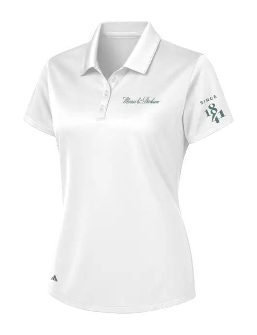Adidas White Womens Basic Sport Polo w/Morris & Dickson Logo, Since 1841 Logo