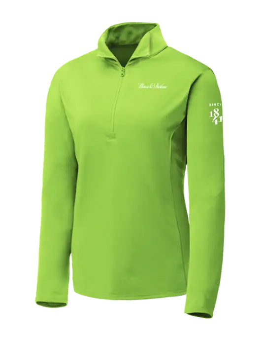 Lime Shock Womens Posicharge Competitor ¼ Zip Pullover w/Morris & Dickson Logo, Since 1841 Logo