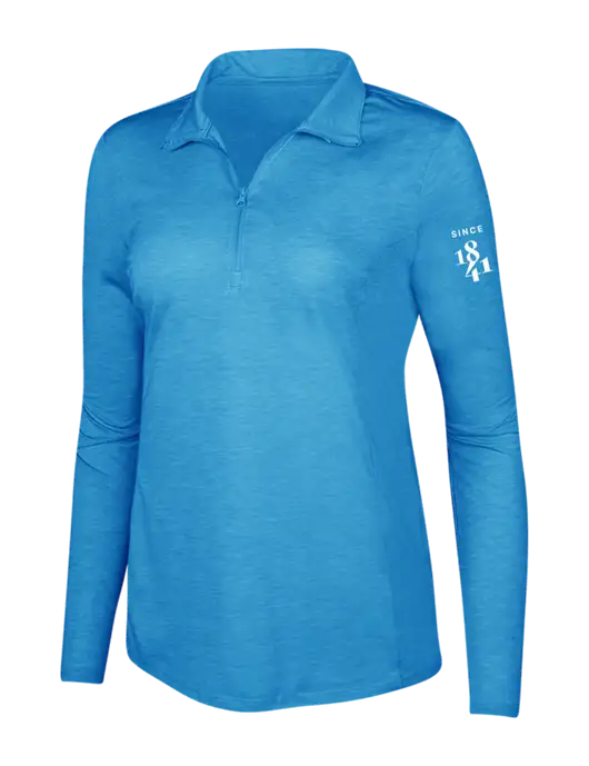 Light Blue Heather Womens Posicharge Tri-Blend Wicking 1/4 Zip Pullover w/Since 1841 Logo
