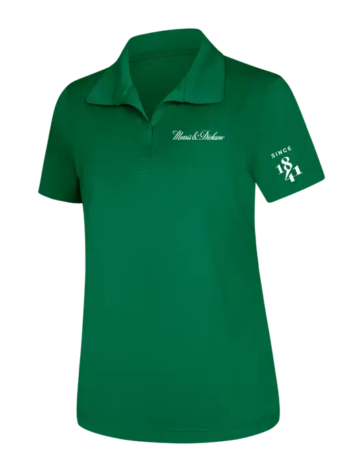 Womens Kelly Green Micropique Sport-Wick Polo w/Morris & Dickson Logo, Since 1841 Logo