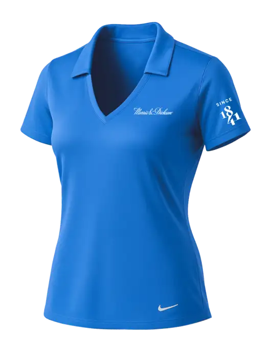 NIKE Carolina Blue Womens Dri-Fit Vertical Mesh Polo w/Morris & Dickson Logo, Since 1841 Logo