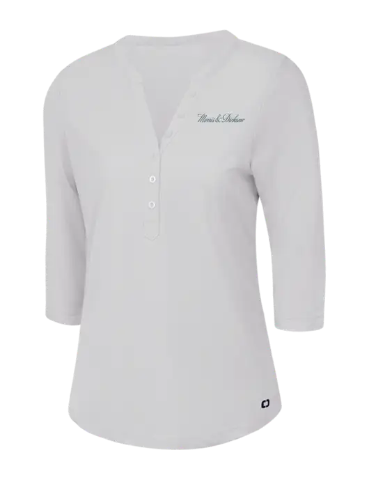 OGIO Bright White Jewel Henley w/Morris & Dickson Logo