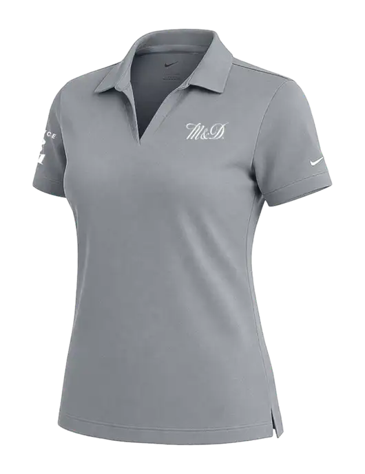 NIKE Medium Grey Womens Dri-Fit Micro Pique Polo w/M&D Logo, Since 1841 Logo