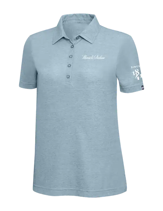 TravisMathew Light Blue Heather Womens  Oceanside Polo w/Morris & Dickson Logo, Since 1841 Logo