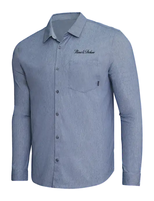 OGIO Slate Blue Heather Extend Long Sleeve Button Up Shirt w/Morris & Dickson Logo
