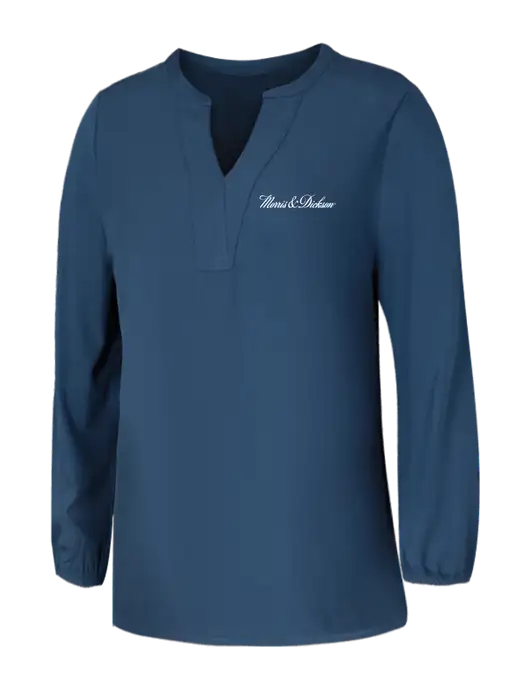 Mercer+Mettle Womens Light Navy Blue Grey Stretch Crepe 3/4 Sleeve Blouse w/Morris & Dickson Logo