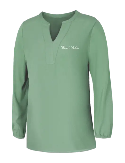 Mercer+Mettle Womens Sage Green Stretch Crepe 3/4 Sleeve Blouse w/Morris & Dickson Logo