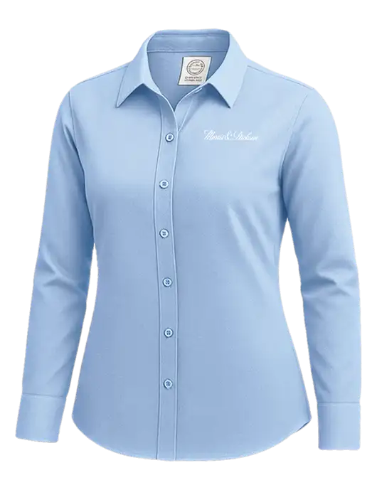 Brooks Brothers Womens Light Blue Wrinkle-Free Stretch Nailhead Shirt w/Morris & Dickson Logo