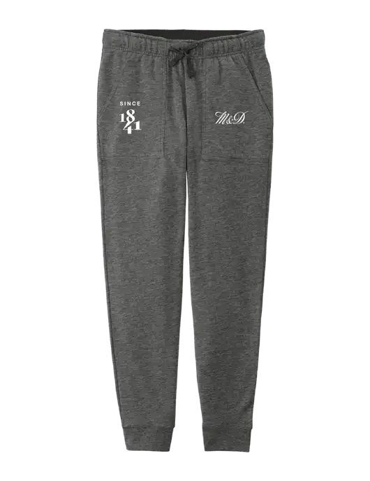 Womens Posicharge Tri-blend Wicking Dark Grey Heather Triad Solid Fleece Jogger w/M&D Logo, Since 1841 Logo