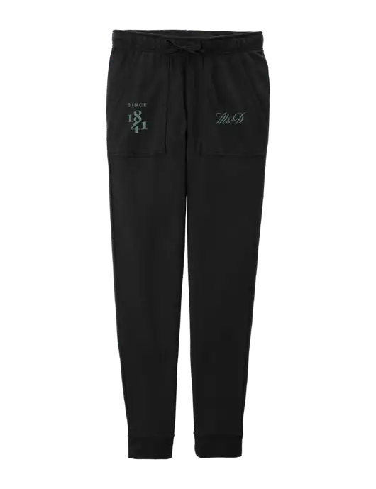 Womens Posicharge Tri-blend Wicking Black Triad Solid Fleece Jogger w/M&D Logo, Since 1841 Logo