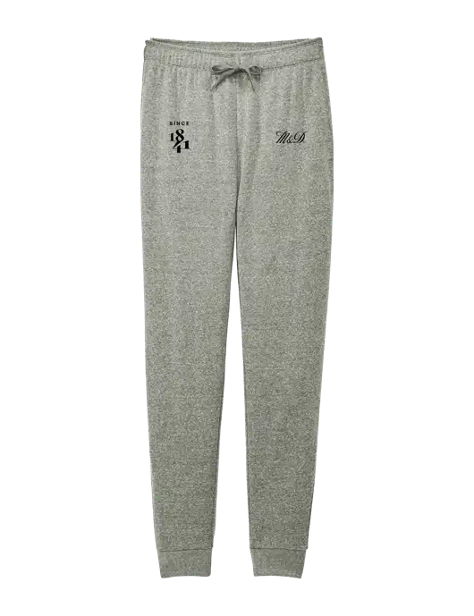 District Womens Dark Medium Grey Mid-Rise Fleece Jogger w/M&D Logo, Since 1841 Logo