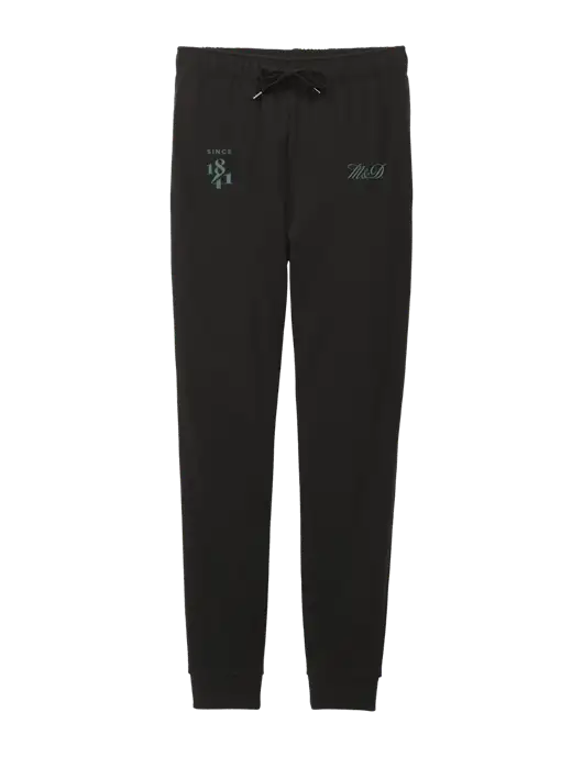 District Womens Black Mid-Rise Fleece Jogger w/M&D Logo, Since 1841 Logo