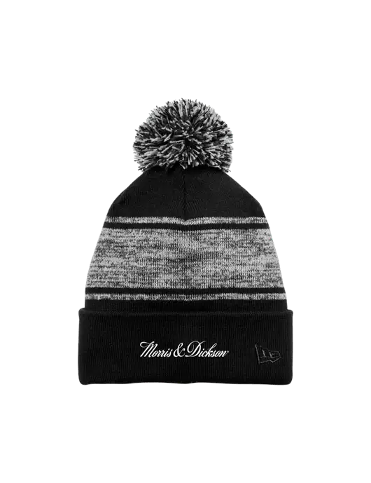 New Era Black/Charcoal Knit Chilled Pom Beanie w/Morris & Dickson Logo
