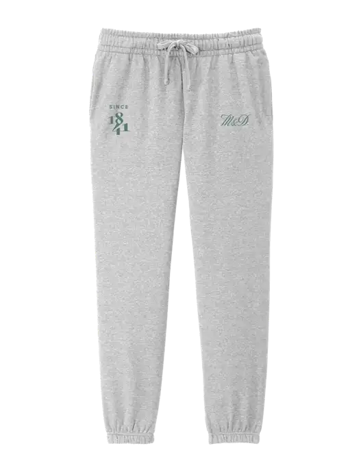 District Womens Light Heather Grey Fleece Sweatpants w/M&D Logo, Since 1841 Logo