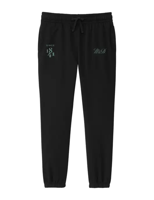 District Womens Black Fleece Sweatpants w/M&D Logo, Since 1841 Logo