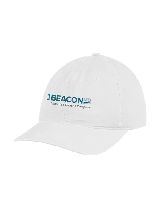 Garment Washed Unstructured Twill White Cap w/BeaconMD Logo
