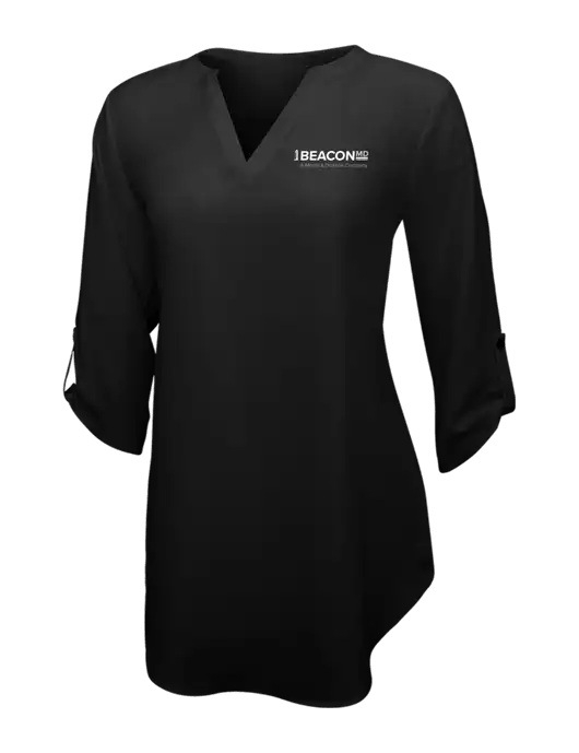 Womens Black 3/4 Sleeve Tunic Blouse w/BeaconMD Logo
