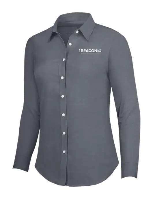 Dark Grey Womens SuperPro Oxford Shirt w/BeaconMD Logo