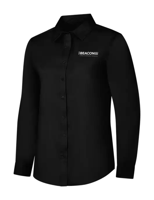 Womens Black Long Sleeve Superpro React Twill Shirt w/BeaconMD Logo