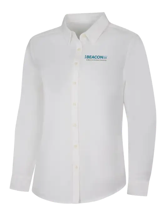 Womens White Long Sleeve Superpro React Twill Shirt w/BeaconMD Logo