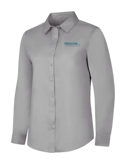 Light Grey Womens Long Sleeve Superpro React Twill Shirt w/BeaconMD Logo