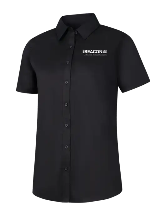 Womens Black Short Sleeve Superpro React Twill Shirt w/BeaconMD Logo