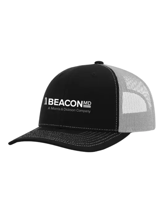 Richardson Adjustable Snapback Original 112 Trucker Cap Black w/White Mesh w/BeaconMD Logo