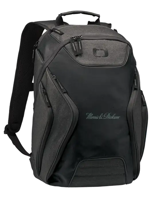 OGIO Black/Heather Grey Hatch Laptop Backpack
 w/Morris & Dickson Logo