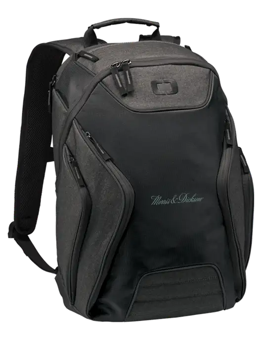 OGIO Black/Heather Grey Hatch Laptop Backpack
 w/Morris & Dickson Logo