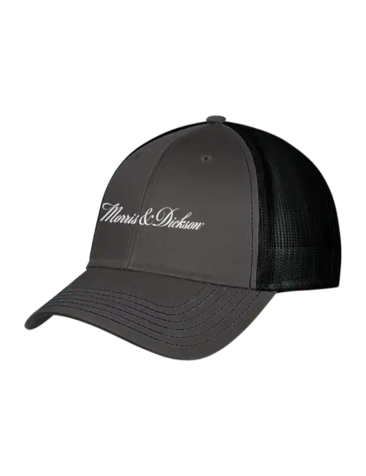 Charcoal & Black Mesh Trucker Cap Snap Back w/Morris & Dickson Logo