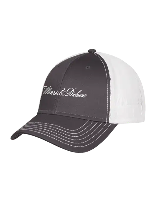 Dark Grey/White Mesh Trucker Cap Snap Back w/Morris & Dickson Logo