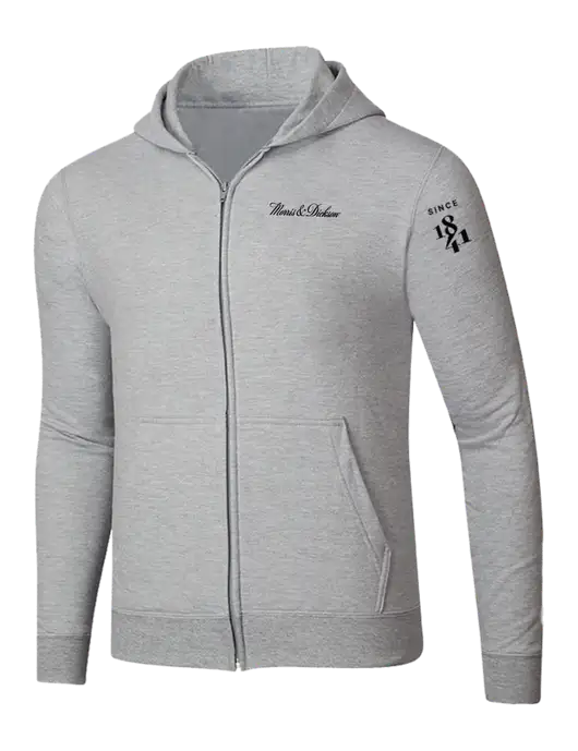 Light Grey Heather 8.5 oz Ring Spun Zip Hooded Sweatshirt w/Morris & Dickson Logo, Since 1841 Logo