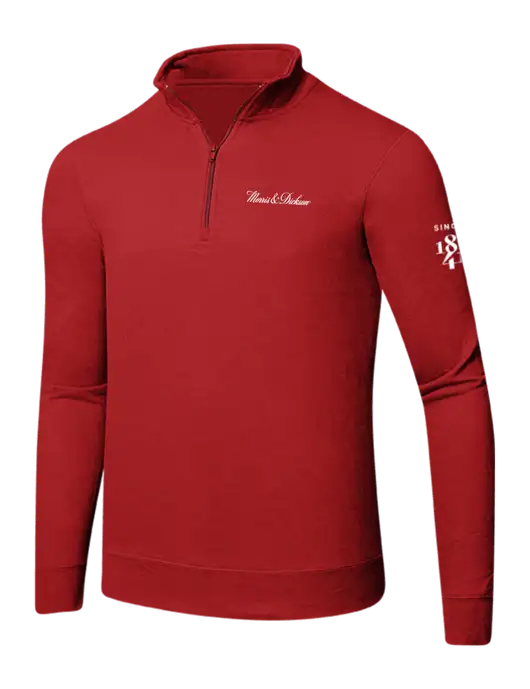 Bright Red 8.5 oz Ring Spun 1/4 Zip Pullover Sweatshirt w/Morris & Dickson Logo, Since 1841 Logo