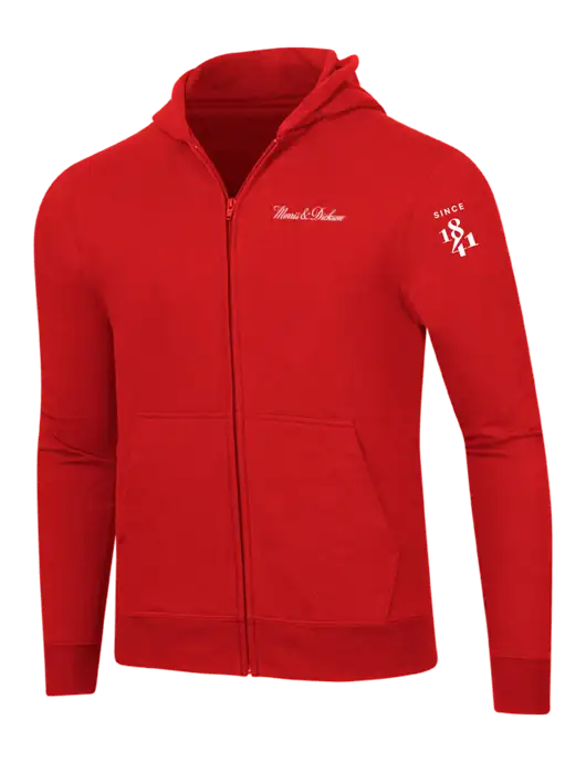 Bright Red 8.5 oz Ring Spun Zip Hooded Sweatshirt w/Morris & Dickson Logo, Since 1841 Logo