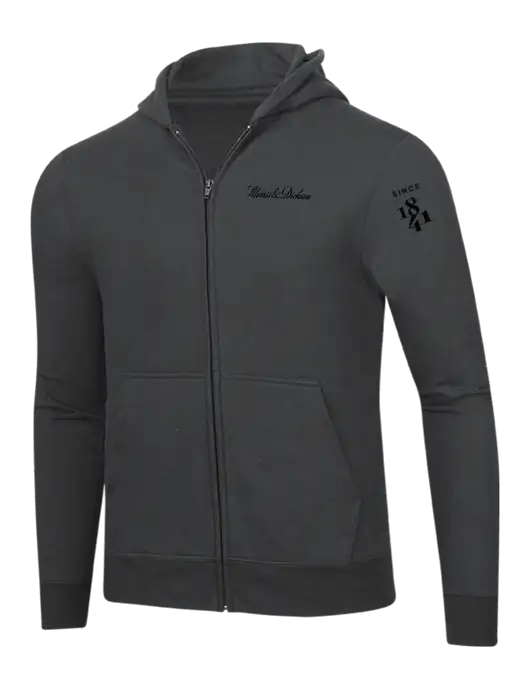 Charcoal 8.5 oz Ring Spun Zip Hooded Sweatshirt w/Morris & Dickson Logo, Since 1841 Logo
