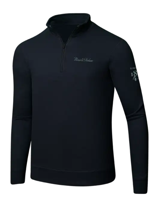 Jet Black 8.5 oz Ring Spun 1/4 Zip Pullover Sweatshirt w/Morris & Dickson Logo, Since 1841 Logo