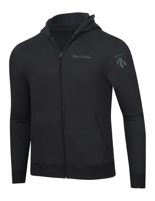 Jet Black 8.5 oz Ring Spun Zip Hooded Sweatshirt w/Morris & Dickson Logo, Since 1841 Logo