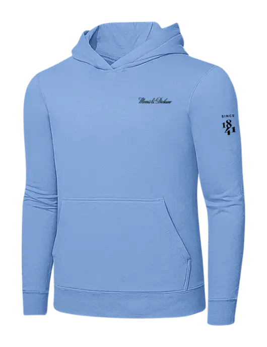 Light Blue 7.8. oz Ring Spun Hooded Sweatshirt w/Morris & Dickson Logo, Since 1841 Logo