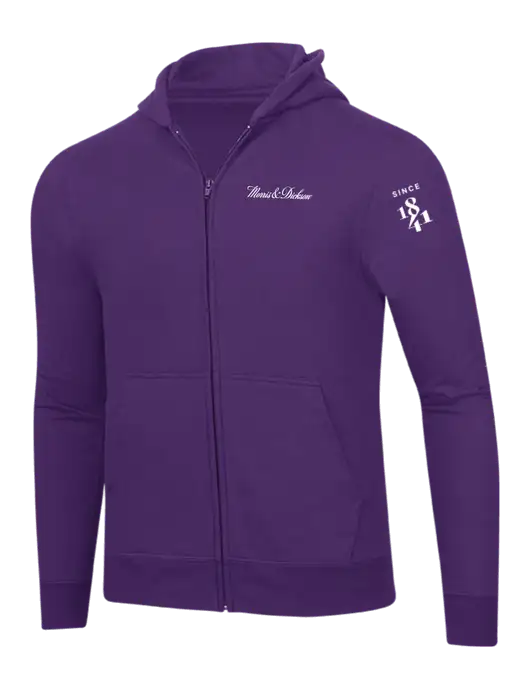 Purple 8.5 oz Ring Spun Zip Hooded Sweatshirt w/Morris & Dickson Logo, Since 1841 Logo