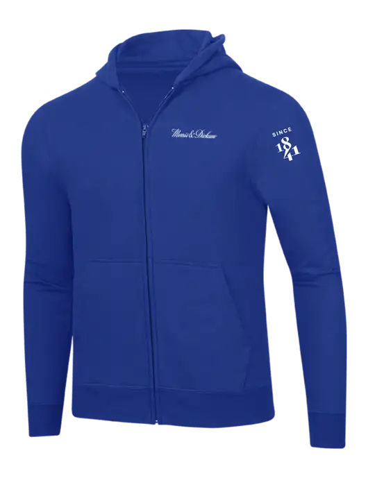 True Royal 8.5 oz Ring Spun Zip Hooded Sweatshirt w/Morris & Dickson Logo, Since 1841 Logo