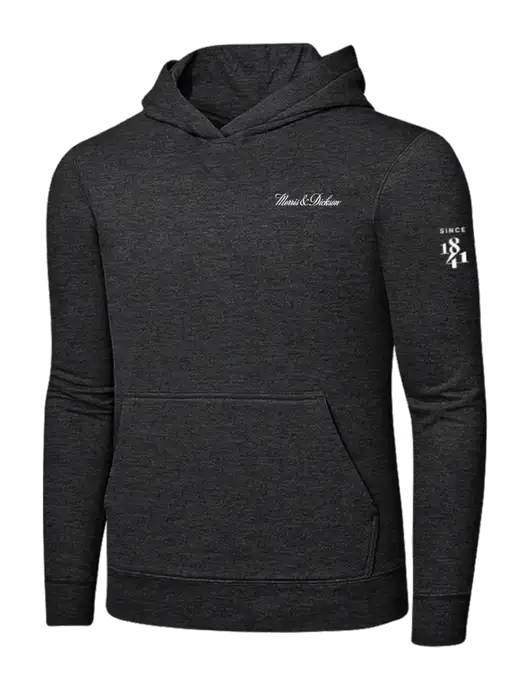 Dark Heather Grey 7.8 oz Ring Spun Hooded Sweatshirt w/Morris & Dickson Logo, Since 1841 Logo
